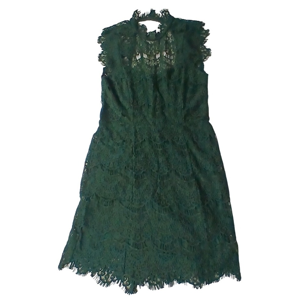 Intimately Free People Green Lace Mini Dress High Neck‎ Eyelash Trim XS NWT